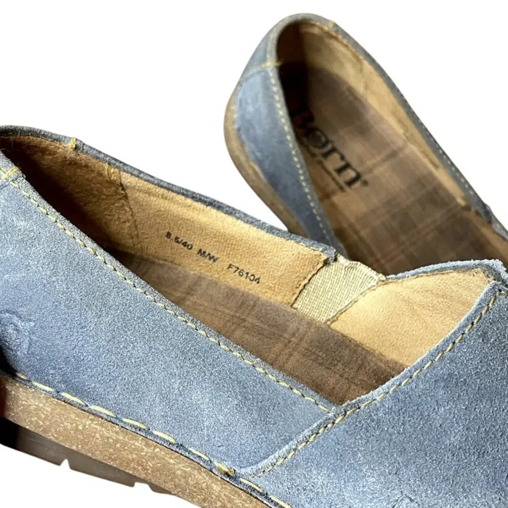 Born Tropi Flats Womens 8.5 M /40 Blue Suede Leather Slip On Comfort Shoes